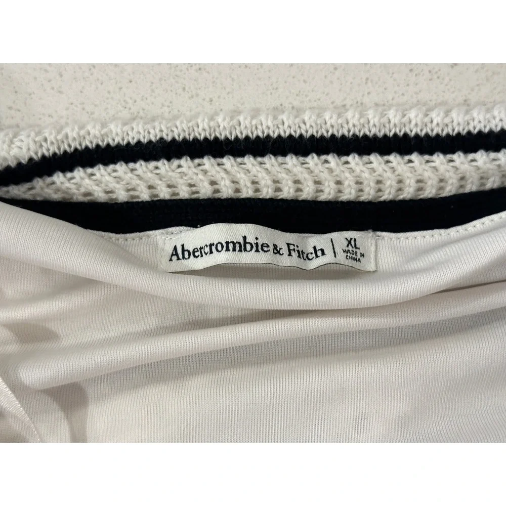 Abercrombie & Fitch Womens White Black Crochet Knit Striped Maxi Dress XL